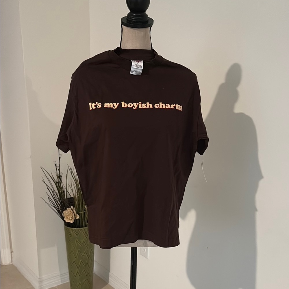 NWT juniors large crop shirt brown 770